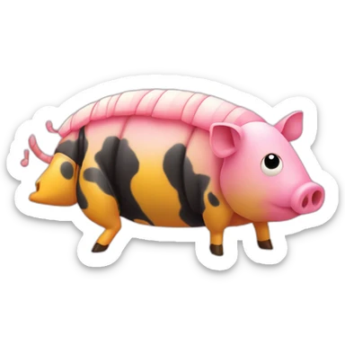 Pink pig armadillo cow centipede insect with yellow and black spots gradient mottled sticker