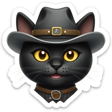 Black cat wearing a cowboy hat with finger guns sticker
