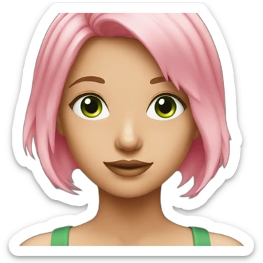 Young beautiful lady with pink hair and green eyes  sticker