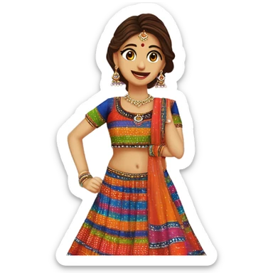 Colorful chaniya choli gujarati folk dress by itself, has stripes of various patterns and bold colors like bandej, bandhani, ketch and patch work with mirror embroidery sticker