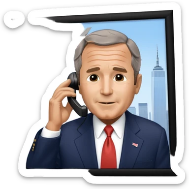  emoji of the world trade center with a plane crashed into it and george bush on a phone in front of them sticker