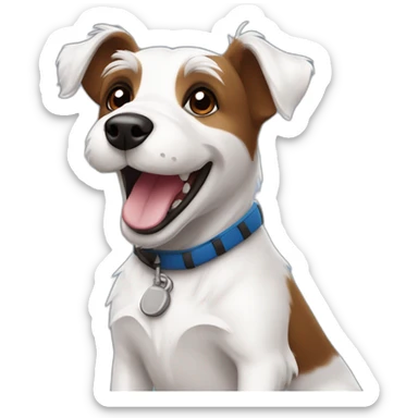 happy scruffy jack russel maltese dog with brown ears white face wearing playing rugby sticker