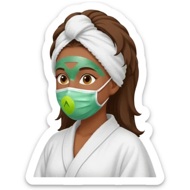 Tanned girls side profile  in robe and her hair in a towel with a face mask on sticker