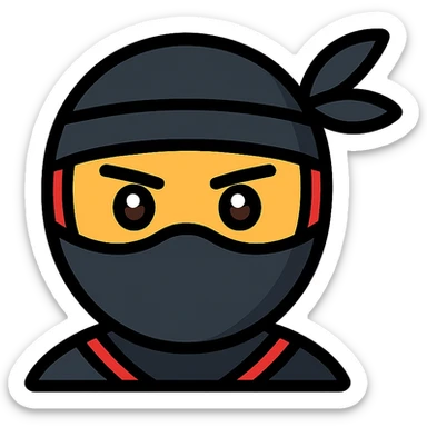 ninja emoji, color outline icon style, masked face, headband, expressive eyes, outlined with color accents sticker