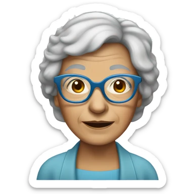old lady with blue square glasses and grey bob  sticker