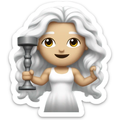 white Poseidon lift weight . long white hair white dress. sticker
