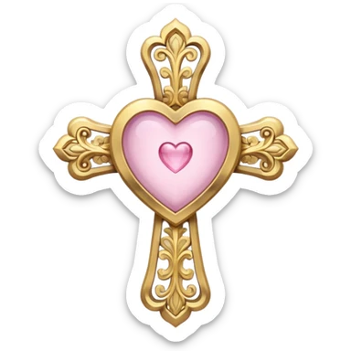Russian orthodox cross with light pink heart in middle sticker