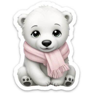 baby polar bear with a pale pink scarf  sticker