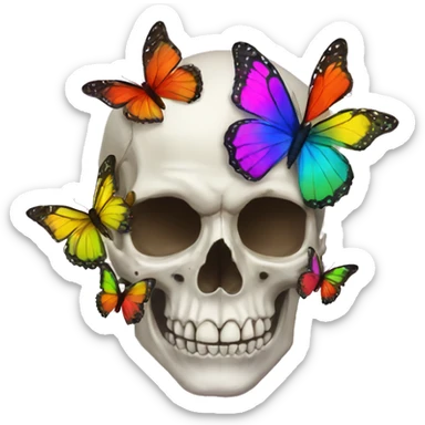 Skull rainbow butterflies sticker