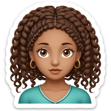 girl with thin braids with curls and brown eyes, brown skin, eyelashes, siren eyes sticker