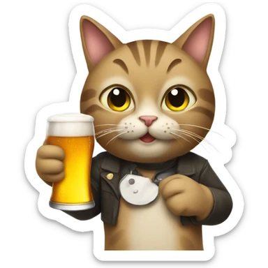 Cat holding beer  sticker