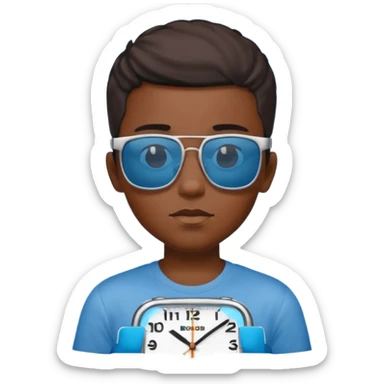 Un garçon noir avec des lunettes de soleil un peu bleu avec un cadran plutôt carré et SANS QU’ON VOIT SES YEUX. Et au dessus de sa tête il y a écrit BOUSs on dois pas voir ses yeux sticker