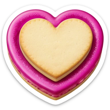 Realistic shortbread cookie in the shape of a heart with Fuchsia color jelly middle filling and sprinkled powder sugar on top. sticker