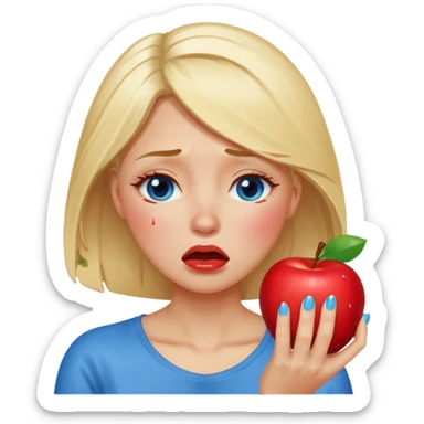 woman crying eating apple. make tears blue color and hair blonde sticker