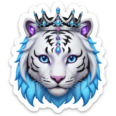 ESO Female white/black tiger khajiit leader of the umbral rose, glowing blue eyes, glowing blue 'third eye' gem, black dreadlocks; silver crown/tiara with purple gems sticker