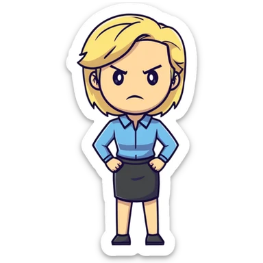 angry blonde female teacher full body without glasses, very blonde hair sticker