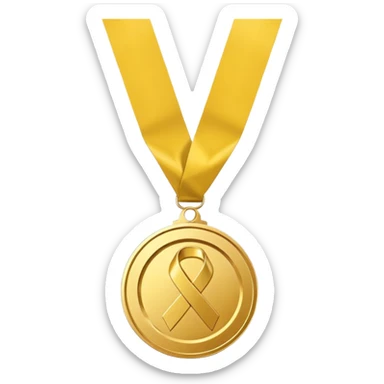 A golden medal with a glossy finish, featuring a central gold awareness ribbon symbol, NO NECK RIBBON sticker