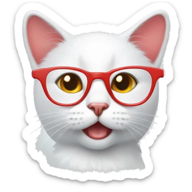 white cat with red spots wearing glasses sticker