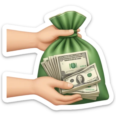 a hand holding a bag of money sticker