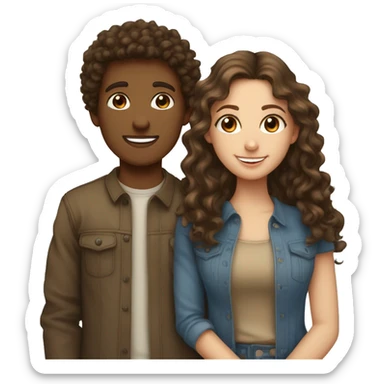 Love between a brunette straight haired blue eyed girl and a tan brown curly haired brown eyed boy sticker