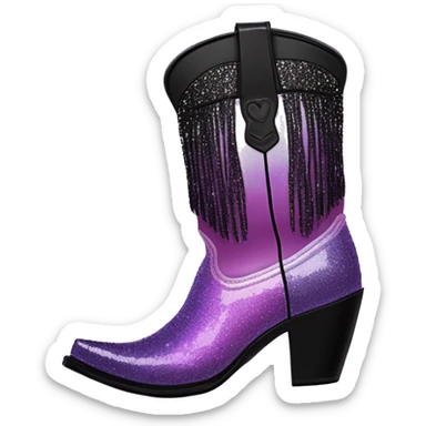 Realistic pastel purple to black ombre pair of fashion cowgirl boots with sparkly shiny glitter fringe on them. sticker