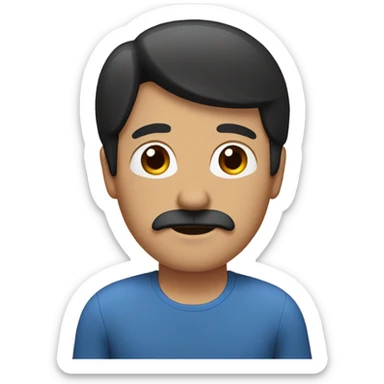 An emoji of a middle-aged father with black hair, a brown mustache, and wearing a black and blue top. sticker