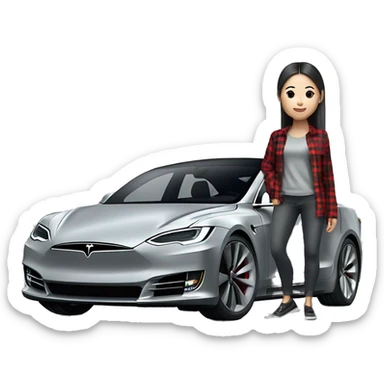 Tesla Model S plaid grey with chinese girl sticker