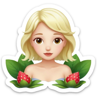 a beautiful girl mix with  watel lili and  Strawberries  being born with an nenuphar on her light hair on stars  sticker