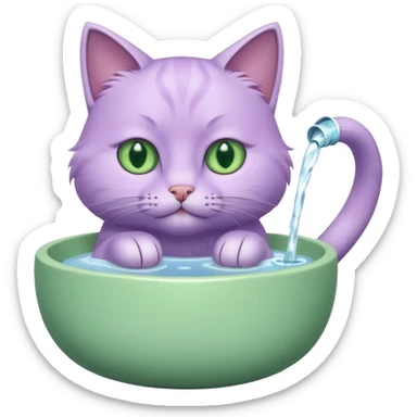 A lilac cat drinks water from a bowl sticker