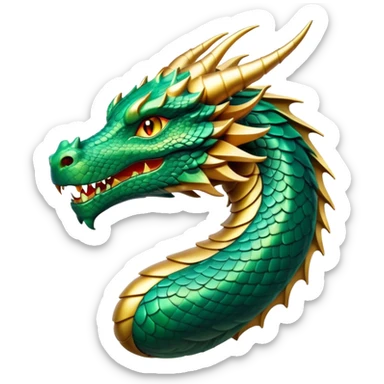 cinematic-noble-dragon-portrait-emoji,-poised-and-majestic,-with-a-sinuous,-elongated-build-and-shimmering,-scale-covered-skin-in-hues-of-emerald-and-gold,-piercing,-fiery-eyes,-simplified-yet-sharp-and-sophisticated-features,-highly-detailed sticker