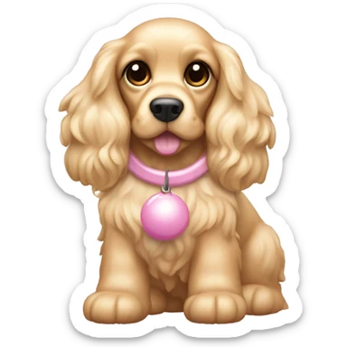 Blond cocker spaniel wearing two light pink sleighbell sticker