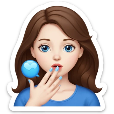 Big brown haired girl with pale skin and blue eyes blowing kiss sticker