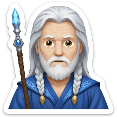 Odin, Wisdom God from Norse Mythology with long white hair, blue and grey outfit sticker