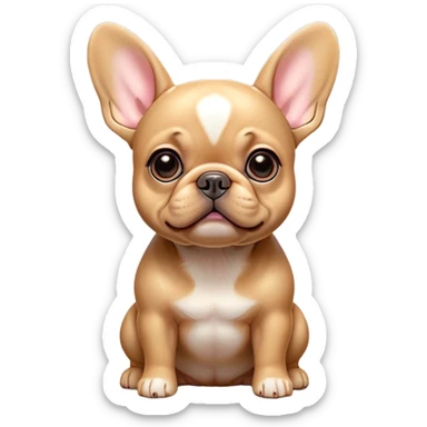 Cinematic Cute Fawn French Bulldog Portrait Emoji, Head tilted playfully and inquisitively, featuring a glossy fawn coat with a smooth texture, round, sparkling dark eyes filled with curiosity, Simplified yet irresistibly adorable features, highly detailed, glowing with a warm, friendly glow, high shine, affectionate and lively, stylized with a touch of whimsy, bright and endearing, soft glowing outline, capturing the essence of a mischievous yet loving companion, so playful it feels like it could prance out of the screen and into your arms! sticker