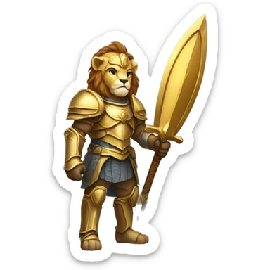 lion paladin ready for battle gold sticker