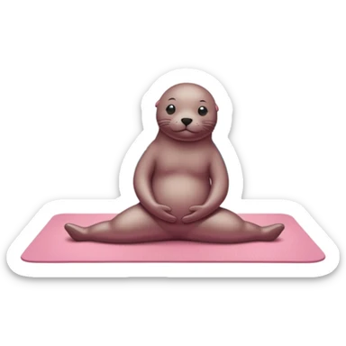 Seal doing pilates on a light pink yoga mat on an island sticker