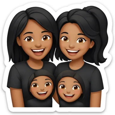 Brown skin colored sisters with black hair and black shirts having fun with eachother sticker
