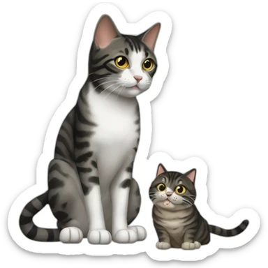 Black mackerel tabby cat eating a dog sticker