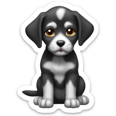 Black and gray Eurasian puppy eating pizza sticker