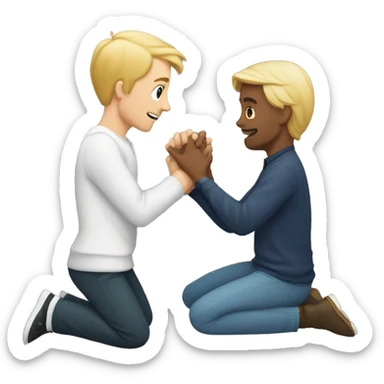 white man with blonde hair proposing  his hand and by kneeling down with a ring sticker