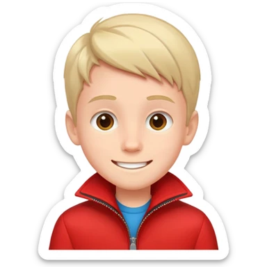 smiling boy in red jacket make the face skinnier sticker