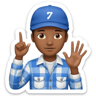 Emoji of a young man with dark hair, wearing a blue cap and a white flannel shirt, the young man is making a "like" gesture with his right hand sticker