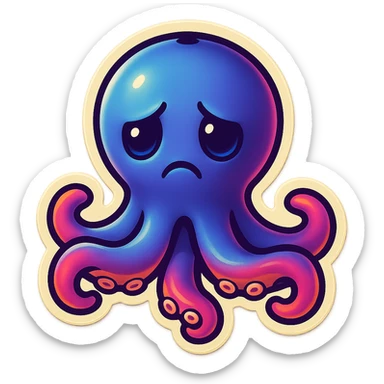 Change the octopus emoji's face to a sad expression, keep the style and pose the same, transparent background. sticker