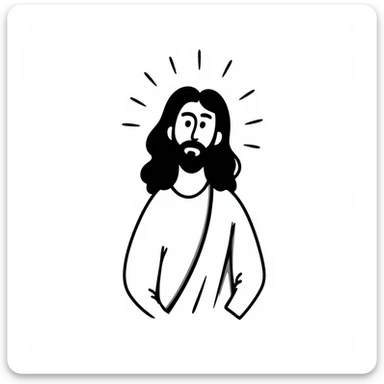 Jesus drawn with a reed pen, simple black ink illustration, minimalistic, expressive linework, no color sticker