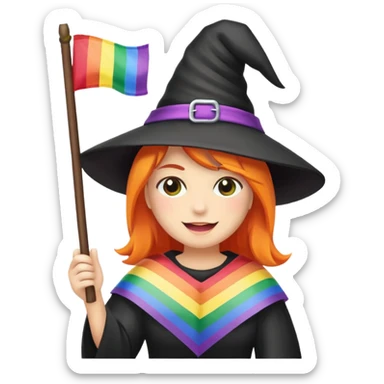 Witch holding a rainbow flag sticker