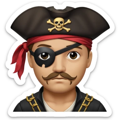 pirate with black eyepatch covering one eye and with only one eye sticker