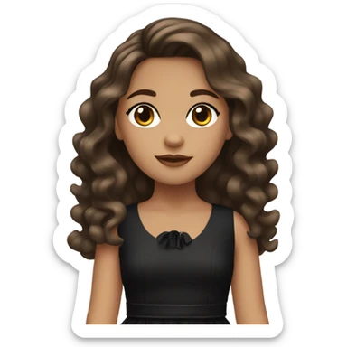 girl with brown long wavy hair, brown eyes, black Chanel dress sticker