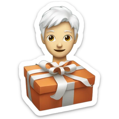 A white person with the head of the solana cryptocurrency logo offering a gift sticker