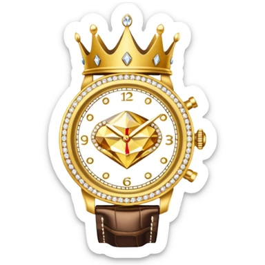 Create an emoji that shows a gold crown, a diamond, and a luxury wristwatch together. sticker