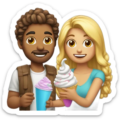 joven pelo rubio y mujer pelo largo comiendo helado sticker